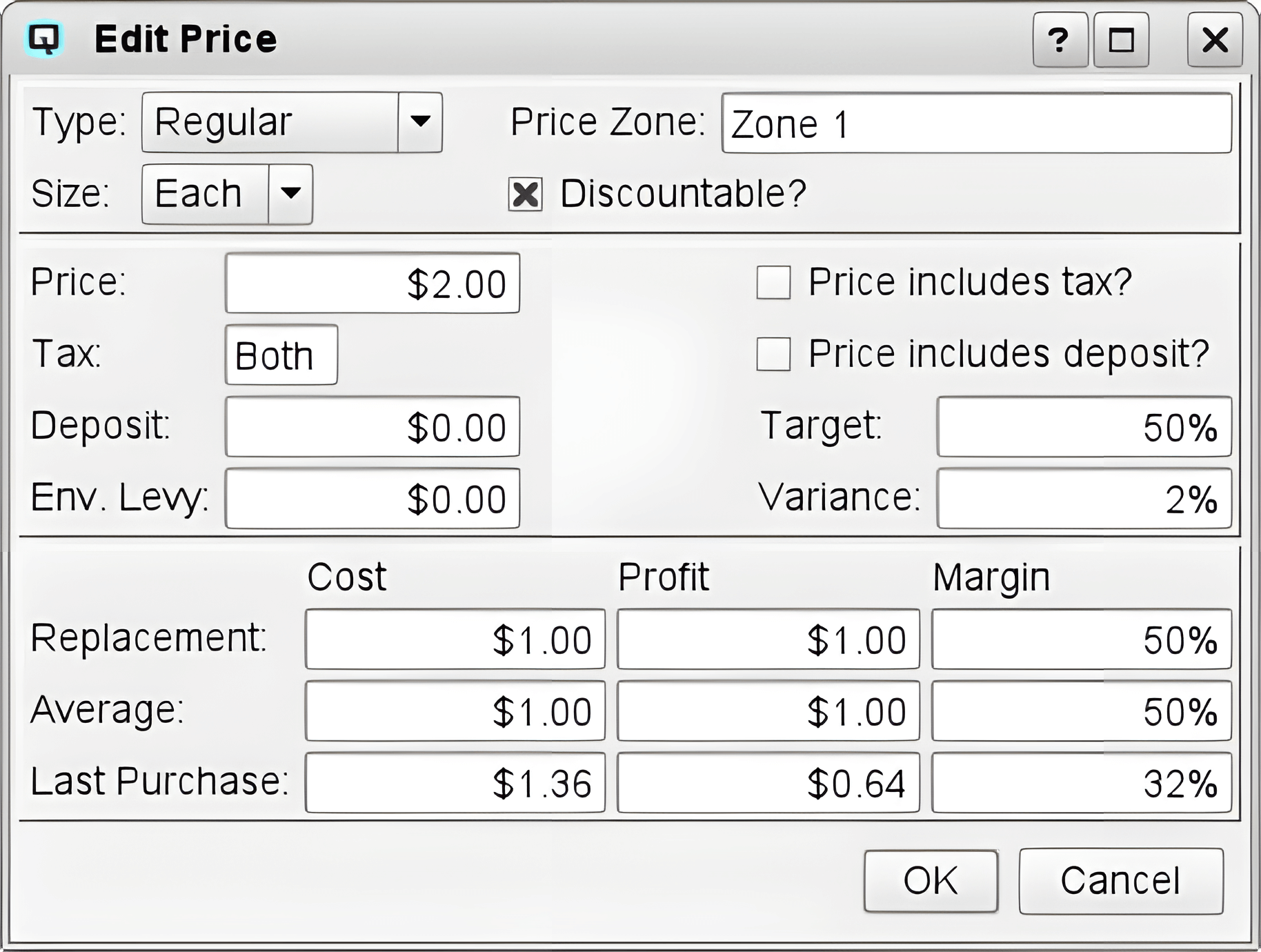 Quasar inventory pricing screen